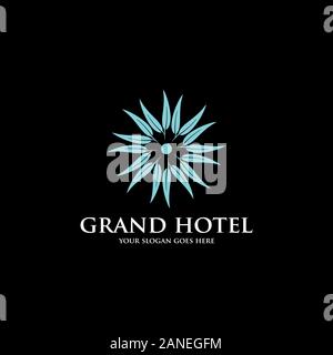blue feather hotel logo inspiration, luxury hotel logo template Stock Vector