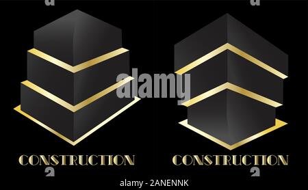 abstract 3d logo in the form of a black pyramid with golden light of the pyramid Stock Vector