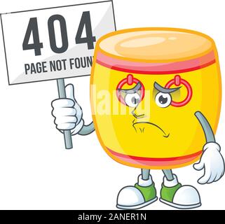 sad face mascot style of chinese gold drum raised up a board Stock Vector