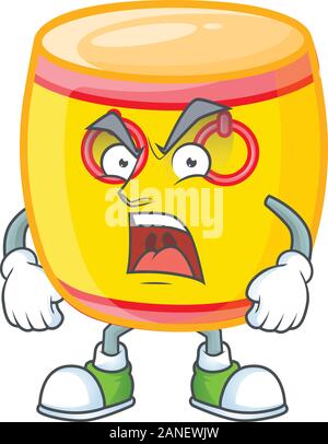 Chinese gold drum cartoon character design having angry face Stock Vector