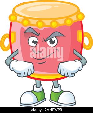 Chinese red drum mascot cartoon character style with Smirking face Stock Vector