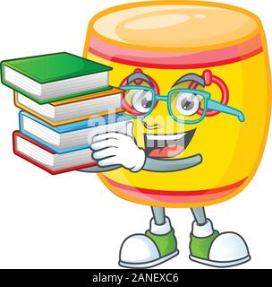 Cool and clever Student chinese gold drum mascot cartoon with book Stock Vector