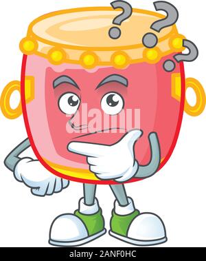 Chinese red drum cartoon mascot style with confuse gesture Stock Vector