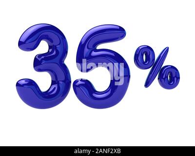 35 percent discount. Blue glossy balloon in the shape of a number. 3D rendering. Stock Photo