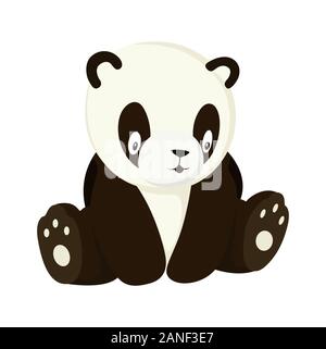 Stylized panda full body drawing. Simple panda bear icon or logo design Stock Vector