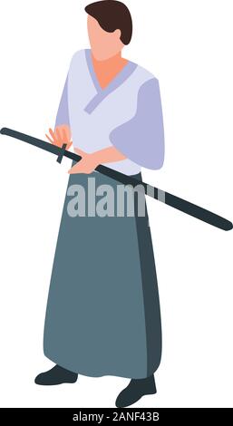 Boy samurai icon, isometric style Stock Vector