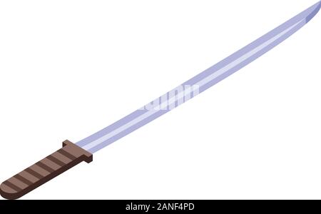 Steel samurai sword icon, isometric style Stock Vector