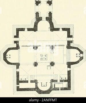 Revue de l'art chrétien . Église de Germîny-Ies-Prés. — Plan trouve léglise patriarcale dEtschmiadsin,dont se rapproche léglise de Germigny.Celle-ci ne diffère du modèle oriental quepar la tour-lanterne qui surmonte la croisée. Eglise patriarcale dEtschmiadsin. et que couvre la plus ancienne voîite sphé-rique à pendentifs connue en France.Cet édifice serait dû, selon M. Strzygowski,à une influence arménienne. Son caractèreoriental navait pas échappé à Mabillon, qui , Strzygowski, Klein-Asien, Byzatitinische Deiikmœler. 86 3Rebue De T^rt tbxttitn. Stock Photo