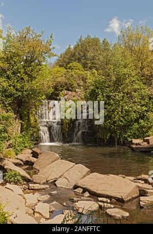 Waterfall on River Llan, Penllergare Valley Woods, Penllergaer, Swansea, South Wales, UK Stock Photo