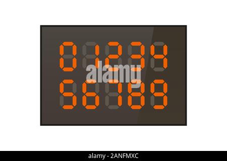 Digit orange Numbers on the display. Vector illustration. Electronic industry Stock Vector