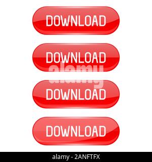 Download buttons. Oval red 3d icons Stock Vector