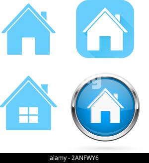 Home icons. Set of blue signs and buttons Stock Vector