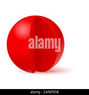 Red sphere with cut out piece. White template Stock Vector