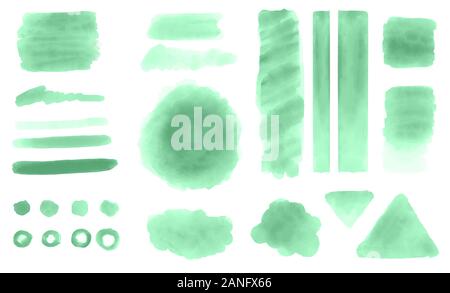 Grey watercolor blot, daub, splat, shapes, brush strokes for decorative design elements set on white background. Use for social media graphic content. Stock Photo
