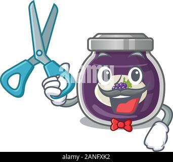 Smiley Funny Barber grape jam cartoon character design style Stock Vector