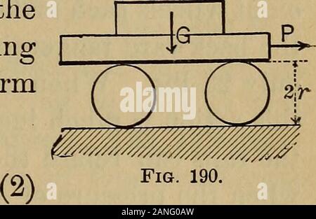 Mechanics of engineeringComprising statics and dynamics of solids: and the mechanics of the materials of constructions, or strength and elasticity of beams, columns, arches, shafts, etc . both in front and behind theroller, 0 being the point of greatest pressure and elongationof the surface. The forces acting are G, P, the normalpressures, and the frictions due to them, and must form abalanced system. Hence, since G and P, and also the normalpressures, pass through C, the resultant of the frictions mustalso pass through C therefore the frictions, or tangentialactions, on the roller must be so Stock Photo