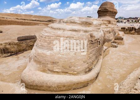 Great Sphinx from back, in sandy desert, giza, cairo, Egypt, North Africa, Africa Stock Photo