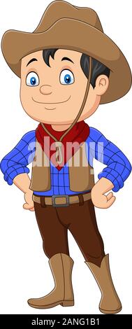 Cartoon cowboy kid wearing western costume Stock Vector