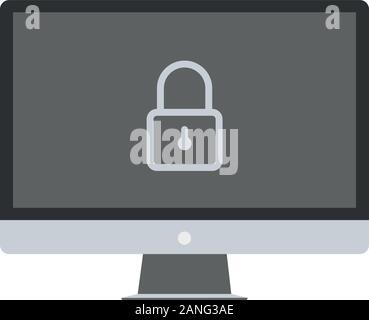 Desktop computer and lock on screen. Computer security, password, privacy, confidential information protection concepts. Premium quality. Modern flat design graphic elements. Vector illustration Stock Vector