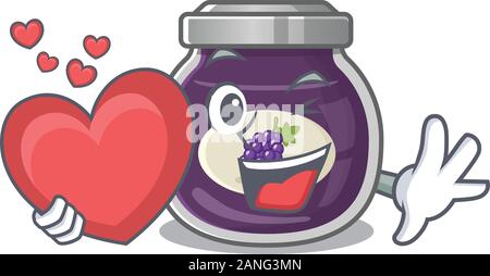 Funny Face grape jam cartoon character holding a heart Stock Vector