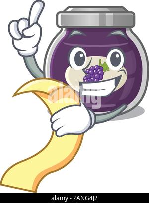 A funny cartoon character of grape jam with a menu Stock Vector