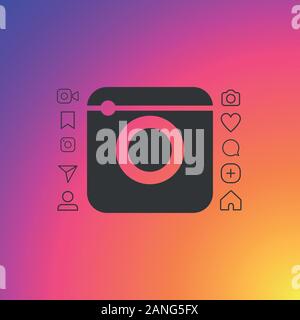 Hipster photo camera icon. Like and Chat speech bubble sign. Vector Stock Vector