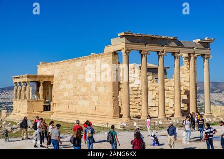 Erechtheion (Erechtheum), an ancient Greek temple at Acropolis in Athens, Greece Stock Photo