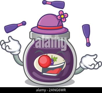 Smart grape jam cartoon character design playing Juggling Stock Vector