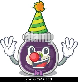 Funny Clown grape jam cartoon character mascot design Stock Vector