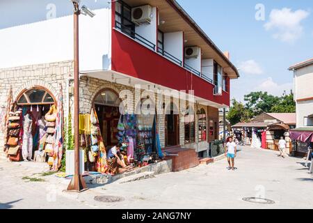 Side, Turkey - September 9th 2011: Tourist shops in the town. The town is a populat tourist destination.