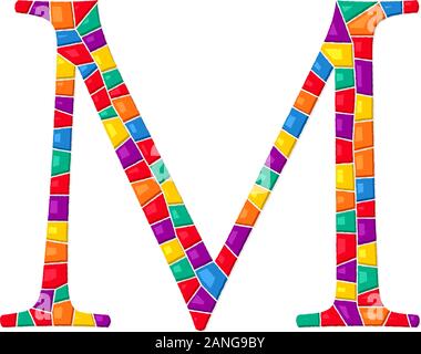 Letter M vector mosaic tiles composition in colors over white background Stock Vector