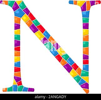 Letter N vector mosaic tiles composition in colors over white background Stock Vector