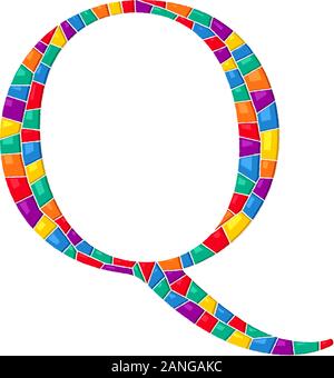 Letter Q vector mosaic tiles composition in colors over white background Stock Vector