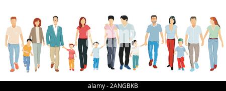 Families with children, parents and friends are having fun Stock Vector