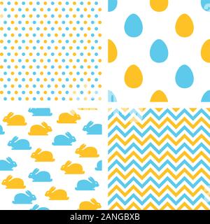 Set of easter seamless patterns with eggs, rabbits Stock Vector