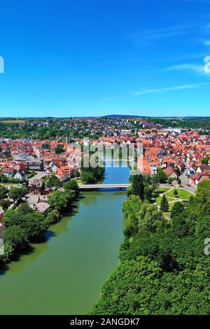 Aerial view of Rottenburg am Neckar with a view of the historic old
