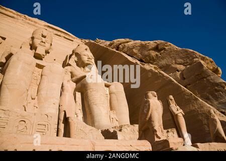 Statue of Ramesses II, at the Great Temple, Abu Simbel temples, Nubian Monuments, Aswan Governorate, Egypt, North Africa, Africa Stock Photo