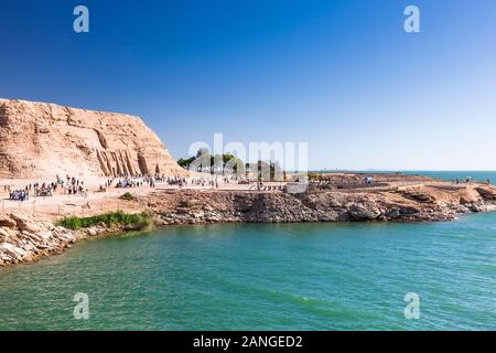 Abu Simbel temples, Great Temple, and Lake Nasser, Nubian Monuments, Abu Simbel, Aswan Governorate, Egypt, North Africa, Africa Stock Photo