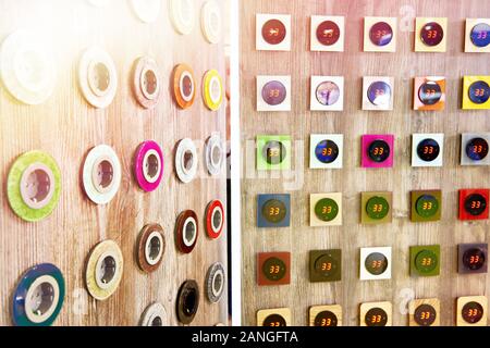 Decorative electrical outlets and temperature indicators at the store stand Stock Photo