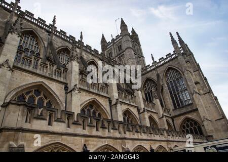 BATH, UK - APRIL 10, 2019. Bath Abbey is an Anglican parish church and former Benedictine monastery founded in the 7th century. Bath, Somerset ,Englan Stock Photo