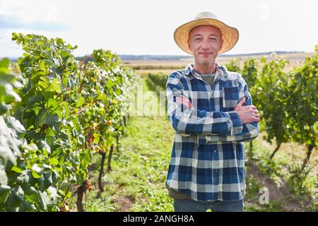Confident winegrower with his arms crossed in his vineyard Stock Photo