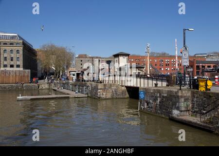 BRISTOL, UK - APRIL 10, 2019. Prince Street Bridge is a swing bridge across Bristol Harbour built in 1879. Bristol, England, UK, April 10, 2019 Stock Photo