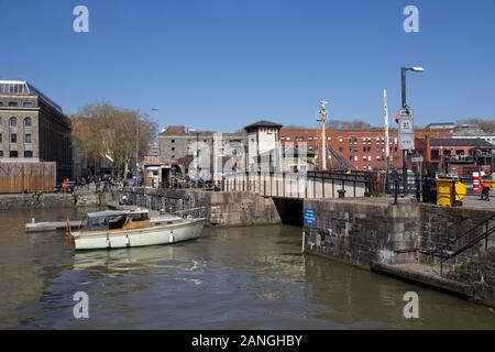 BRISTOL, UK - APRIL 10, 2019. Prince Street Bridge is a swing bridge across Bristol Harbour built in 1879. Bristol, England, UK, April 10, 2019 Stock Photo