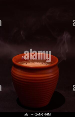 Tandoori tea served in a clay pot, close-up Stock Photo