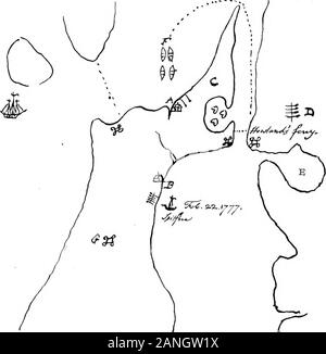 The literary diary of Ezra Stiles, edunder the authority of the corporation of Yale university . nemy—one of the Guns of D burst & killed aMan. At Even^ all ceased, the Spitfire much damaged, the otherGalley in the Cove E not mand. None killed in Boats F. TheSpitfire got close in shore to avoid the fort G. & fire on the Guardhouse B. The next night the Enemy fired a Barn of Hay near A ;& the family of Mr. Talman had the same night just escaped fromthe Isld to the Main 6. Firing of Canon at the southwestward about noon. A fireseen at the N End of Rh. Isld. Two dwelling houses burnt. 7. Six Chie Stock Photo