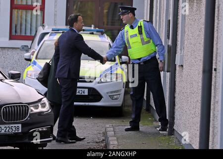 Taoiseach Lo Vradkar arrives at Drogheda Garda Station in Co Louth. The Taoiseach condemned the murder of Keane Mulready-Woods as 'grotesque and gruesome' and said the entire country is shocked by it, vowing to help gardai bring to justice those behind the murder of the teenager whose remains were found in Dublin. Stock Photo