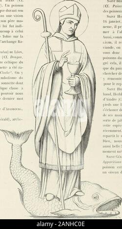 CaractÃ¢eristiques des saints dans l'art populaire . e, ony rencontra un poisson sufiisantpour le repas du saint homme. Saint Hekblaix (Herbland, Her-baud, llcrhlon, Hermelandus), abbÃ©dAindre (Cf. Arbre, p. 68). A sespieds une belle lamproie qui vintsÃ©chouer devant lui pendant quunde ses moines racontait avec unesorte de jalousie quun poisson decette espÃ¨ce avait Ã©tÃ© pris toutrÃ©cemment. Ne pensez-vous pas,repartit le saint, que sil plaisait Ã Dieu, nous en trouverions uneaussi belle? Cest ce qui arriva aumoment mÃªme*. Saint GÃ©rard de BROGNE,abbÃ© (Cl.Apparitions de saints, p. 61). Unpo