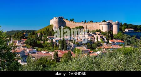 Panoramic view of medieval 14th-century fortress Fort Saint-Andre over the town of Villeneuve, south of France Stock Photo