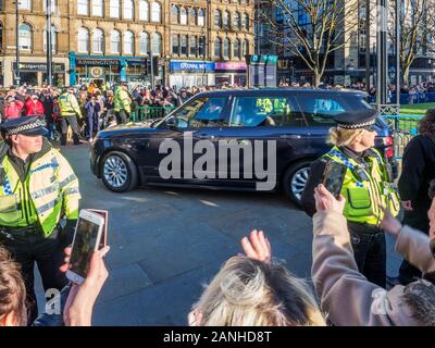 Crowds trying to catch a glimpse of William and Kate The Duke and Duchess of Cambridge as they leave Bradford City Hall 15 January 2020 Bradford Yorkshire England Stock Photo