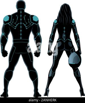 Futuristic Superhero Couple on White Stock Vector